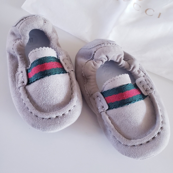 GUCCI  Leather Upper & Rubber Sole Kid Loto/NS Nylon Oatmeal Loafers- size 17 - Picture 4 of 11